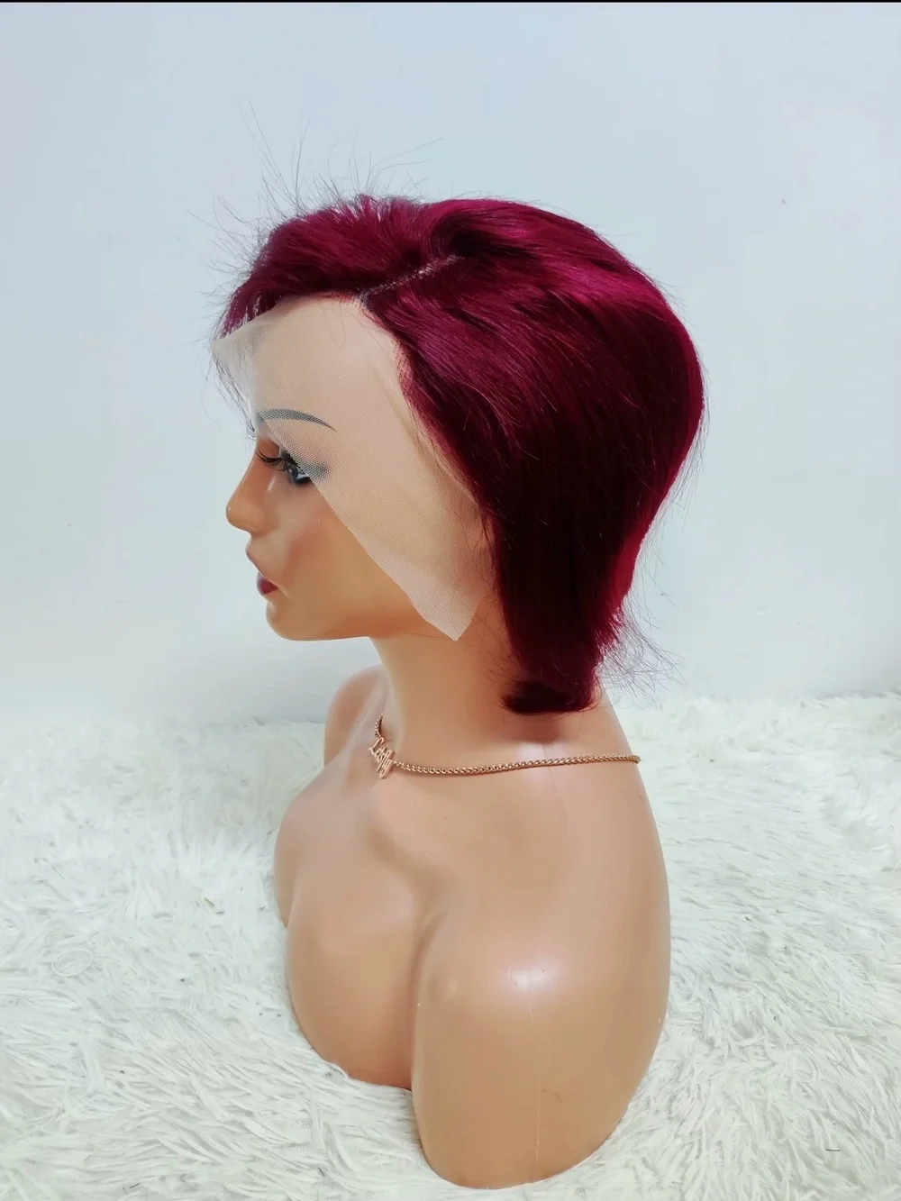 13x4 full lace pixie 180% density 99j Short Burgundy  100% Human Hair